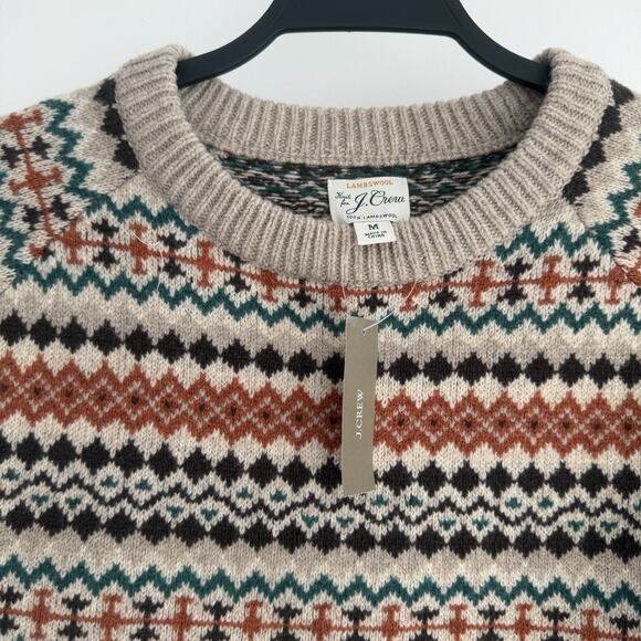 J.Crew Sweater Mens Medium Fair Isle Lambswool Knit Nordic Grandpa Crew Neck - Picture 7 of 16